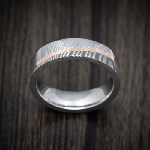 Granite XI - Damascus Steel Diagonal 14K Gold Men's Ring Wedding Ring - view 2 - Nura Lab