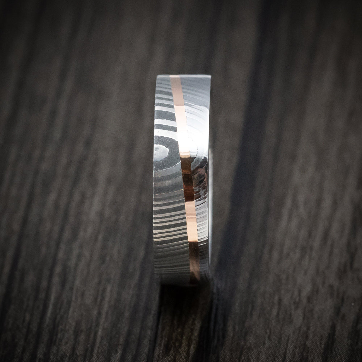 Granite XI - Damascus Steel Diagonal 14K Gold Men's Ring Wedding Ring - view 3 - Nura Lab