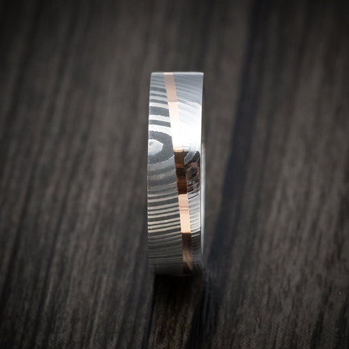 Granite XI - Damascus Steel Diagonal 14K Gold Men's Ring Wedding Ring - view 3 - Nura Lab