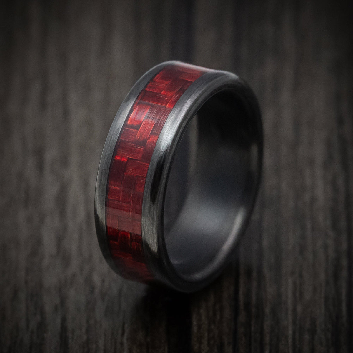 Citadel XIV - Carbon Fiber and Red Carbon Fiber Men's Wedding Ring - view 4 - Nura Lab