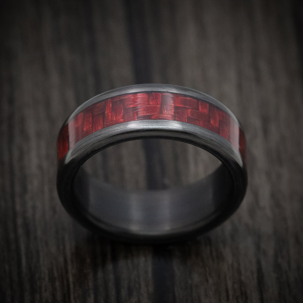 Citadel XIV - Carbon Fiber and Red Carbon Fiber Men's Wedding Ring - view 2 - Nura Lab