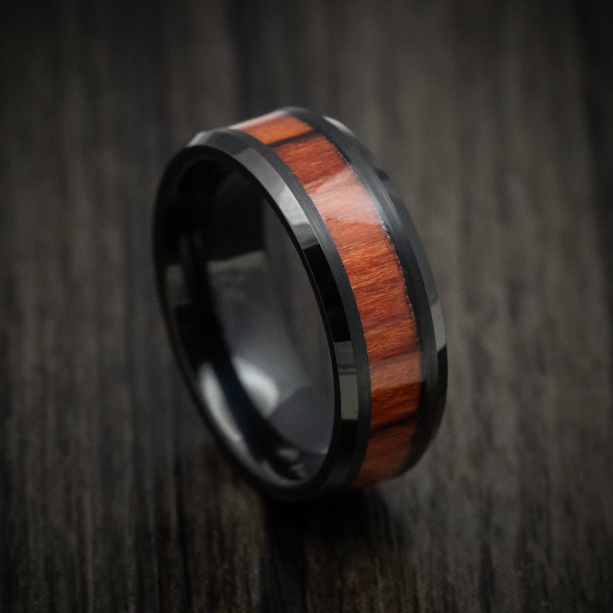 Empire XII - Black Tungsten Men's Wedding Ring with Mahogany Wood Inlay Band - Nura Lab