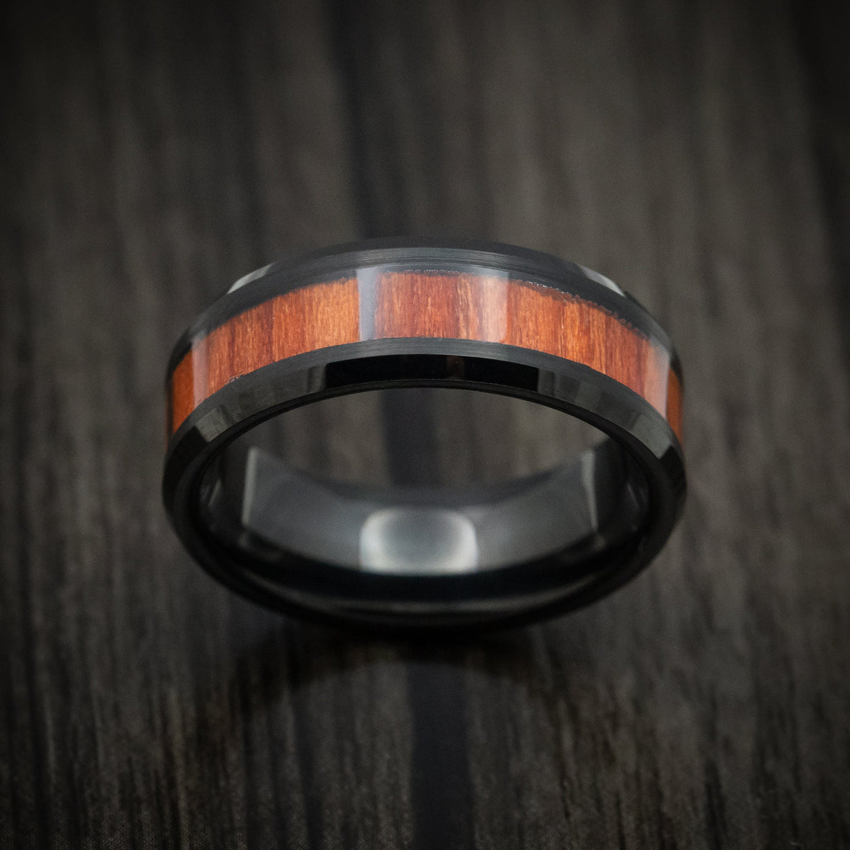 Empire XII - Black Tungsten Men's Wedding Ring with Mahogany Wood Inlay Band - view 2 - Nura Lab