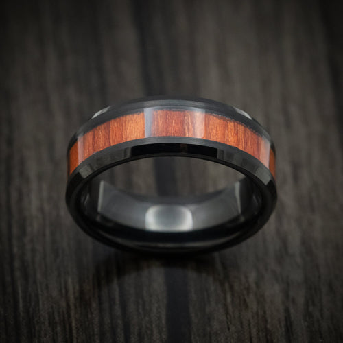Empire XII - Black Tungsten Men's Wedding Ring with Mahogany Wood Inlay Band - view 2 - Nura Lab