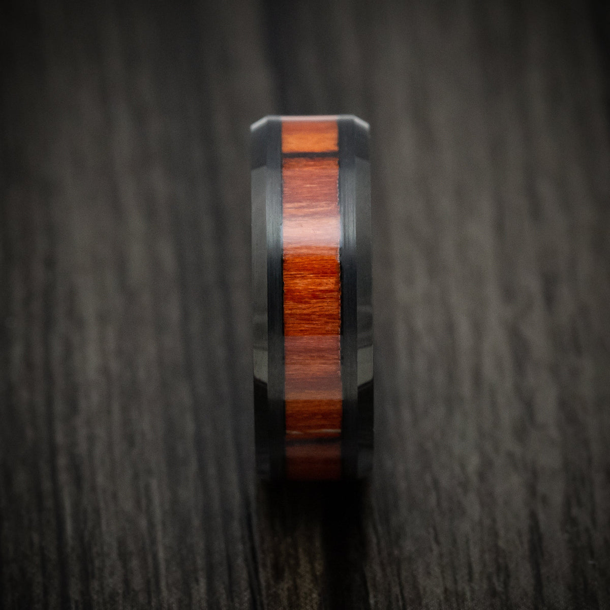 Empire XII - Black Tungsten Men's Wedding Ring with Mahogany Wood Inlay Band - view 3 - Nura Lab