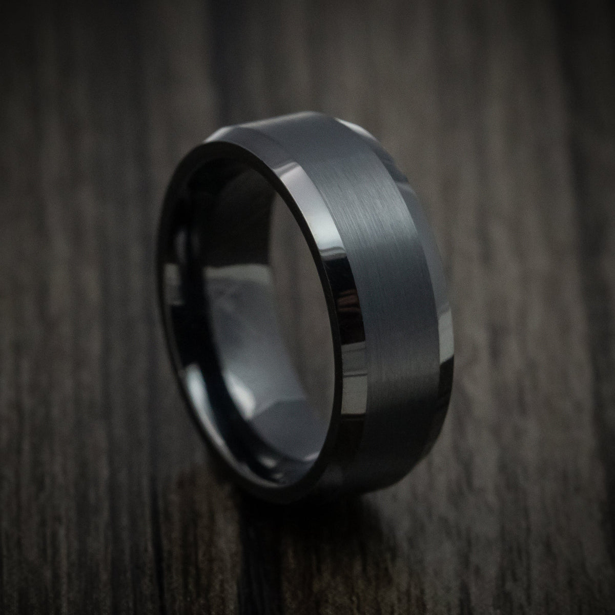 Griffin XV - Black Tungsten Men's Wedding Ring with Satin Finish Band - Nura Lab