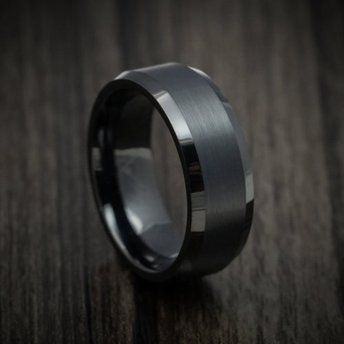 Griffin XV - Black Tungsten Men's Wedding Ring with Satin Finish Band - Nura Lab