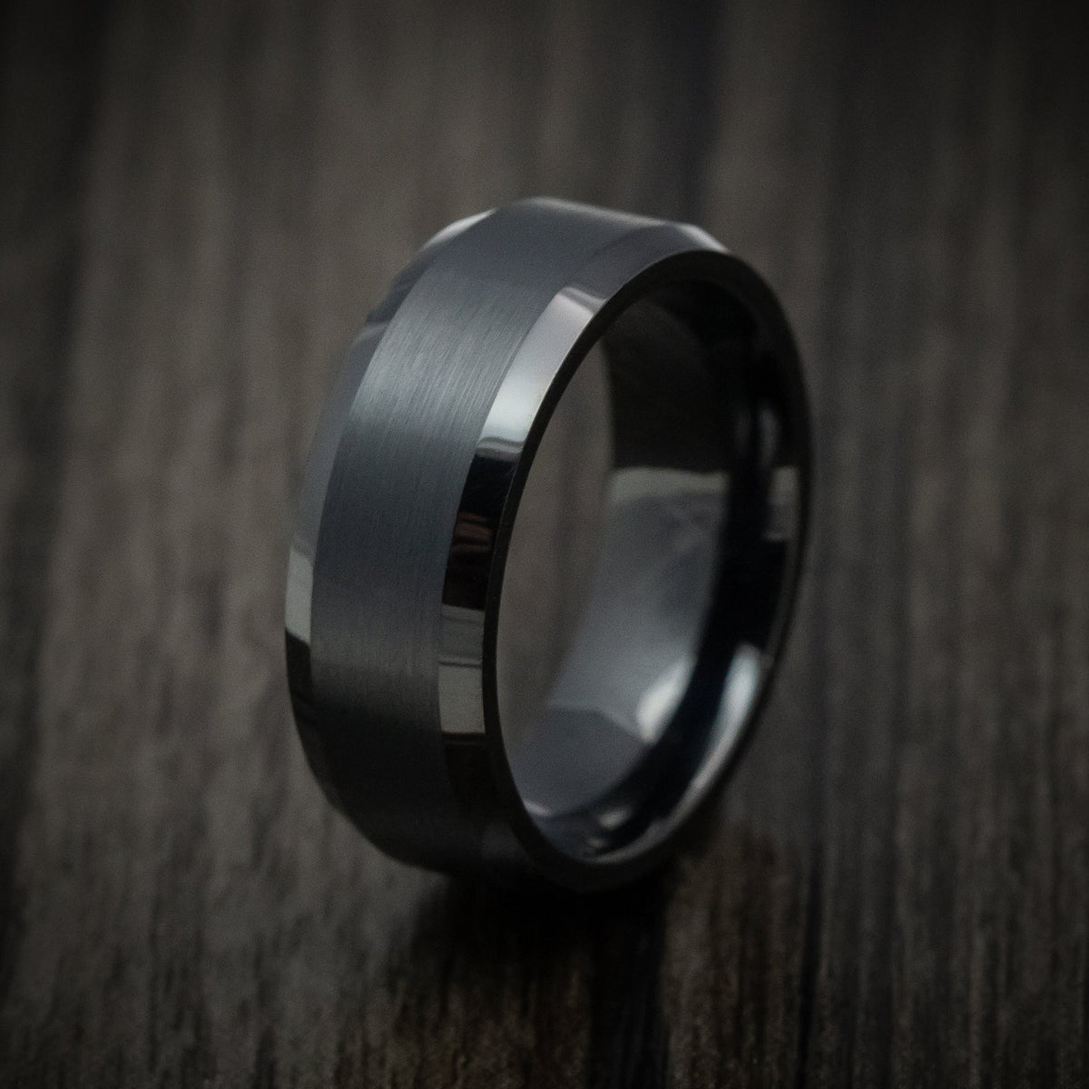Griffin XV - Black Tungsten Men's Wedding Ring with Satin Finish Band - view 4 - Nura Lab
