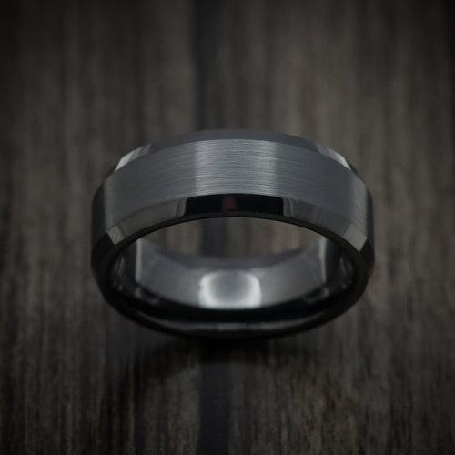 Griffin XV - Black Tungsten Men's Wedding Ring with Satin Finish Band - view 2 - Nura Lab