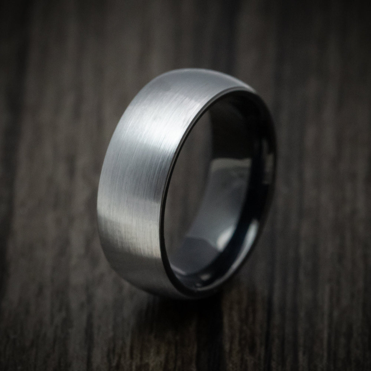 Nomad XVI - Gunmetal Tungsten Men's Wedding Ring with Black Tungsten Sleeve Band - view 4 - Nura Lab