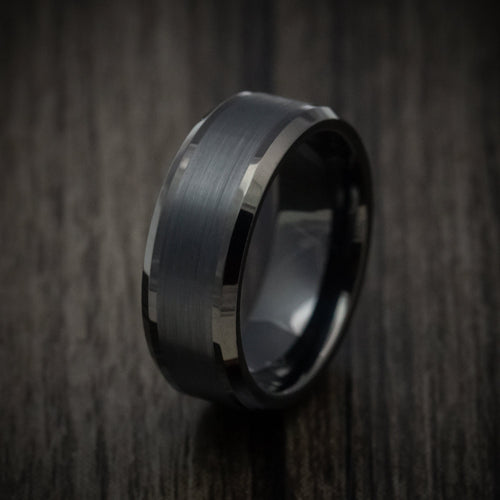 Dynasty XV - Black Tungsten Men's Wedding Ring with Satin Finish Band - view 4 - Nura Lab