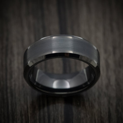 Dynasty XV - Black Tungsten Men's Wedding Ring with Satin Finish Band - view 2 - Nura Lab