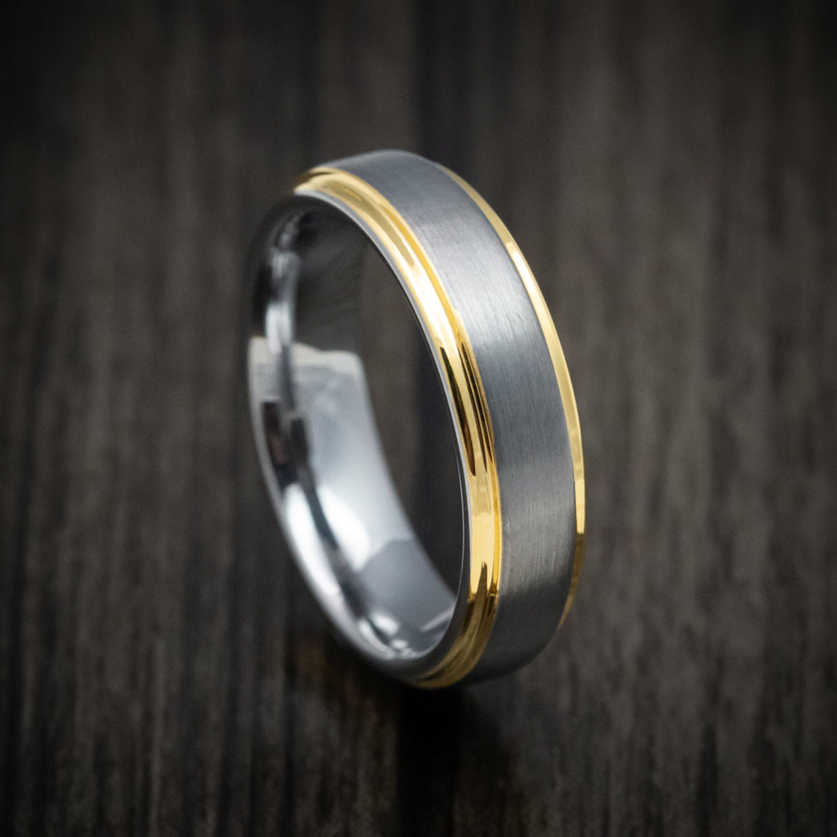 Leonidas XV - Tungsten Men's Wedding Ring with Golden Tungsten Edges Band - Nura Lab