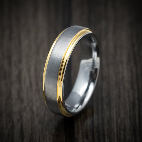 Leonidas XV - Tungsten Men's Wedding Ring with Golden Tungsten Edges Band - view 4 - Nura Lab