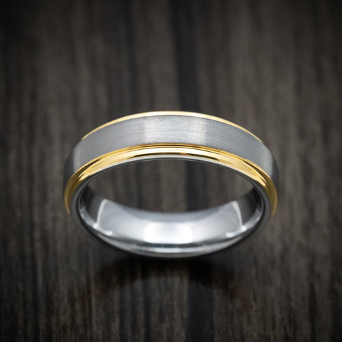 Leonidas XV - Tungsten Men's Wedding Ring with Golden Tungsten Edges Band - view 2 - Nura Lab