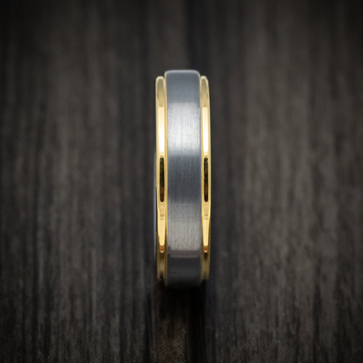 Leonidas XV - Tungsten Men's Wedding Ring with Golden Tungsten Edges Band - view 3 - Nura Lab