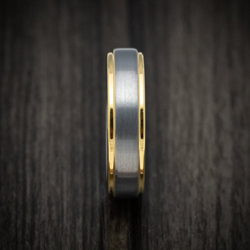 Leonidas XV - Tungsten Men's Wedding Ring with Golden Tungsten Edges Band - view 3 - Nura Lab