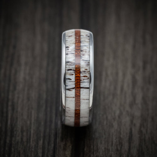 Redwood XII - Tungsten Men's Wedding Ring with Antler and Whiskey Barrel Wood Inlays Band - view 3 - Nura Lab