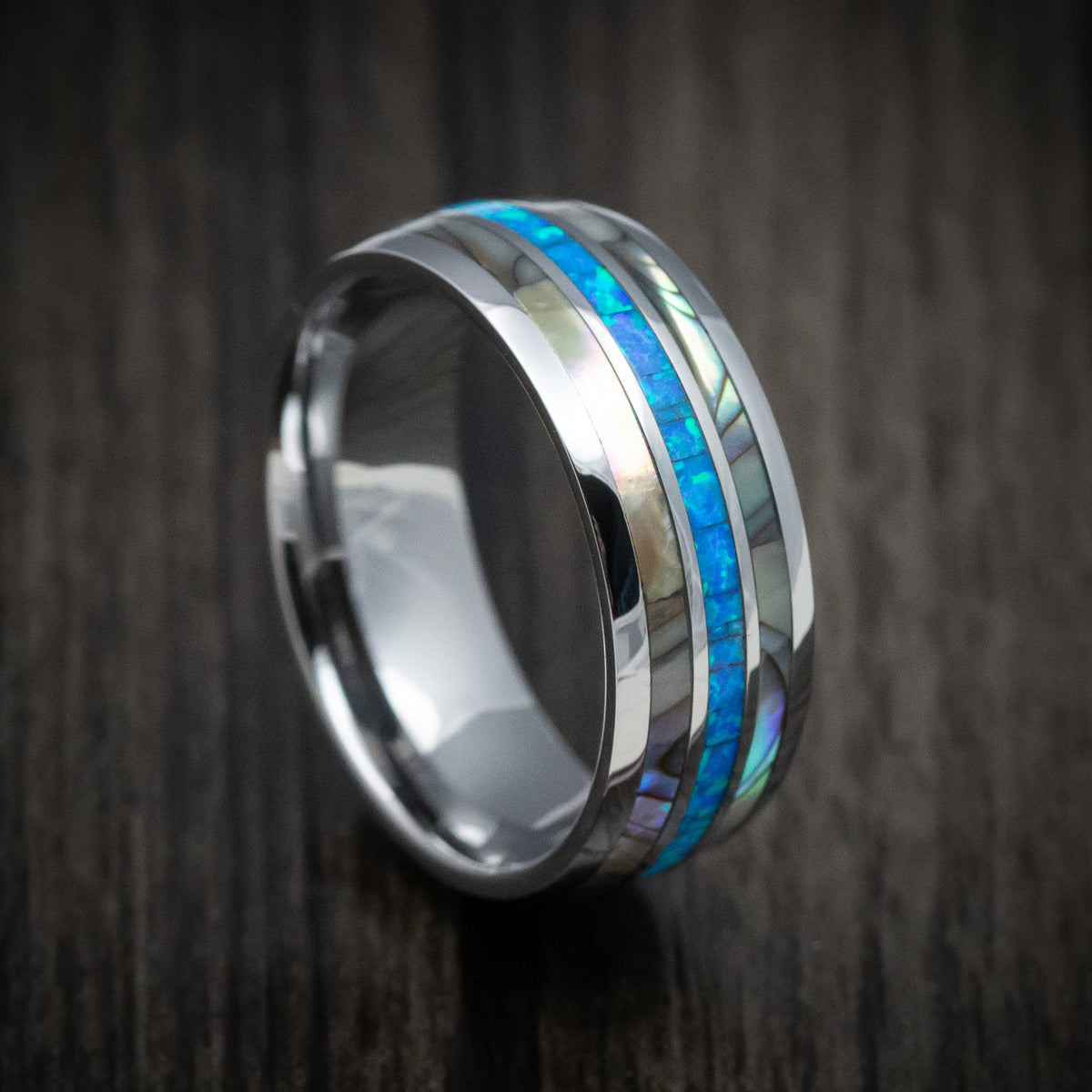 Achilles XV - Tungsten Men's Wedding Ring with Opal and Mother of Pearl Inlays Band - Nura Lab