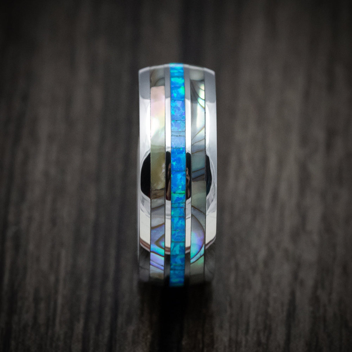 Achilles XV - Tungsten Men's Wedding Ring with Opal and Mother of Pearl Inlays Band - view 3 - Nura Lab