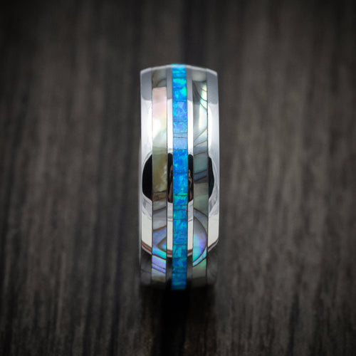 Achilles XV - Tungsten Men's Wedding Ring with Opal and Mother of Pearl Inlays Band - view 3 - Nura Lab