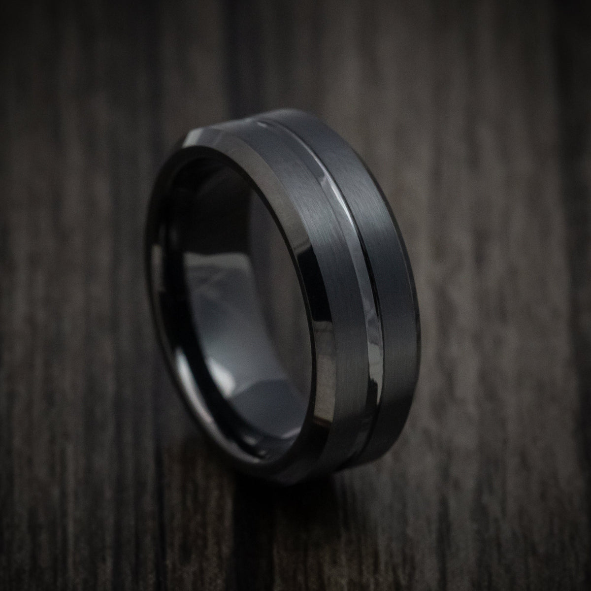Kingsguard XV - Black Tungsten Men's Wedding Ring with Satin Finish Band - Nura Lab