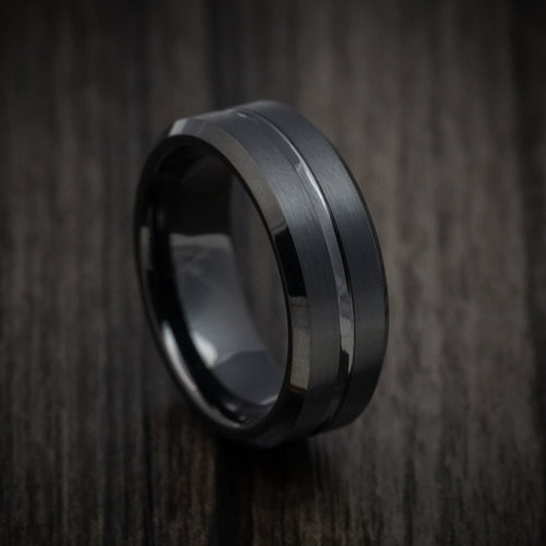 Kingsguard XV - Black Tungsten Men's Wedding Ring with Satin Finish Band - Nura Lab