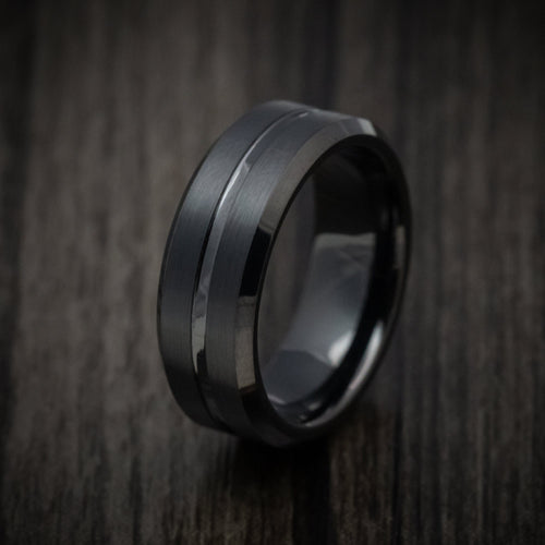 Kingsguard XV - Black Tungsten Men's Wedding Ring with Satin Finish Band - view 4 - Nura Lab