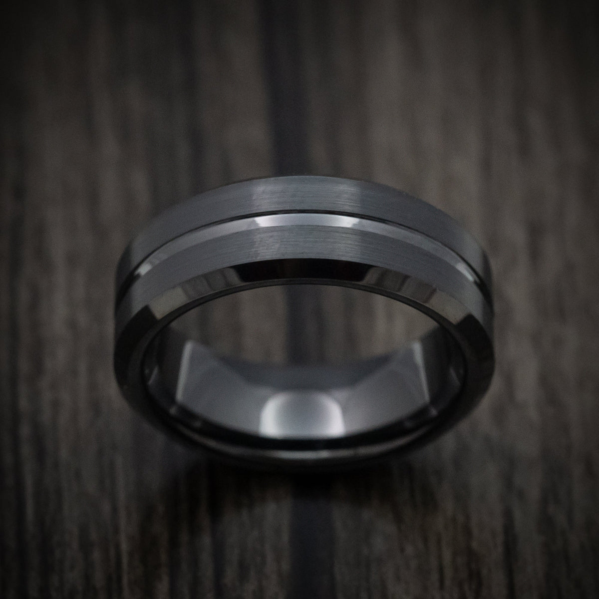 Kingsguard XV - Black Tungsten Men's Wedding Ring with Satin Finish Band - view 2 - Nura Lab