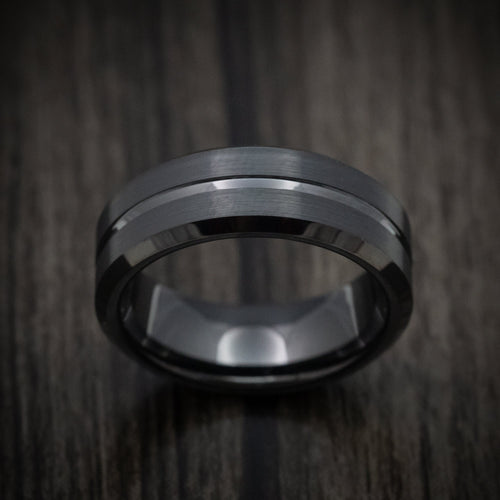 Kingsguard XV - Black Tungsten Men's Wedding Ring with Satin Finish Band - view 2 - Nura Lab