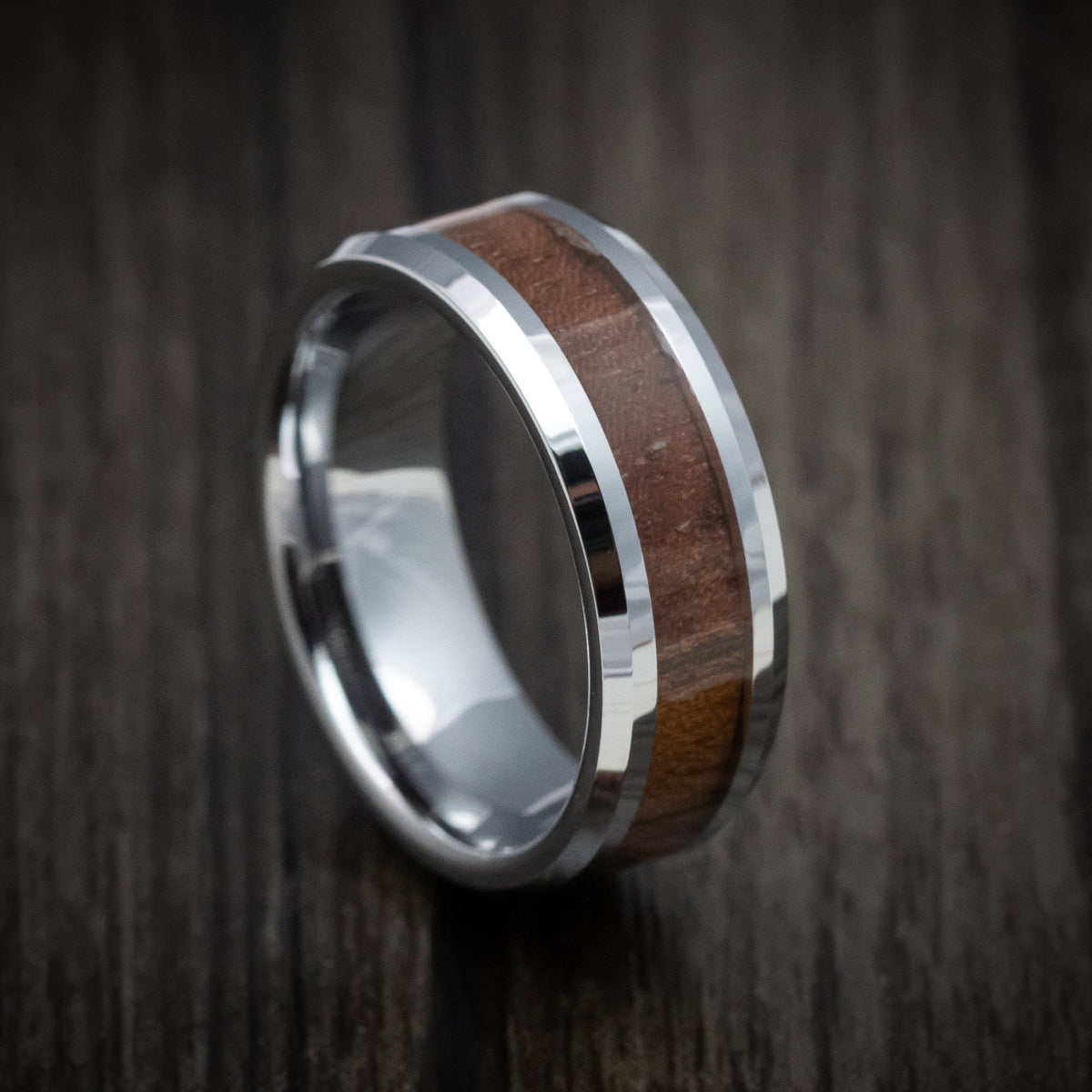 Vanguard XIII - Tungsten Men's Wedding Ring with Mahogany Wood Inlay Band - Nura Lab