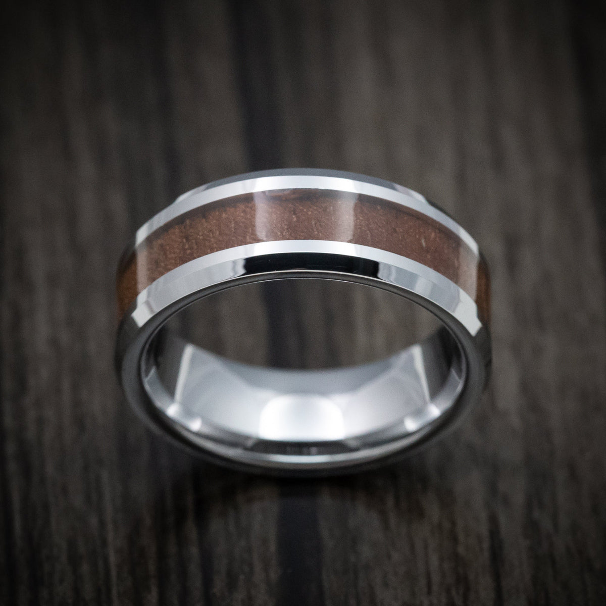 Vanguard XIII - Tungsten Men's Wedding Ring with Mahogany Wood Inlay Band - view 2 - Nura Lab