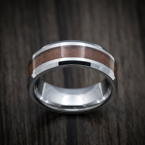 Vanguard XIII - Tungsten Men's Wedding Ring with Mahogany Wood Inlay Band - view 2 - Nura Lab