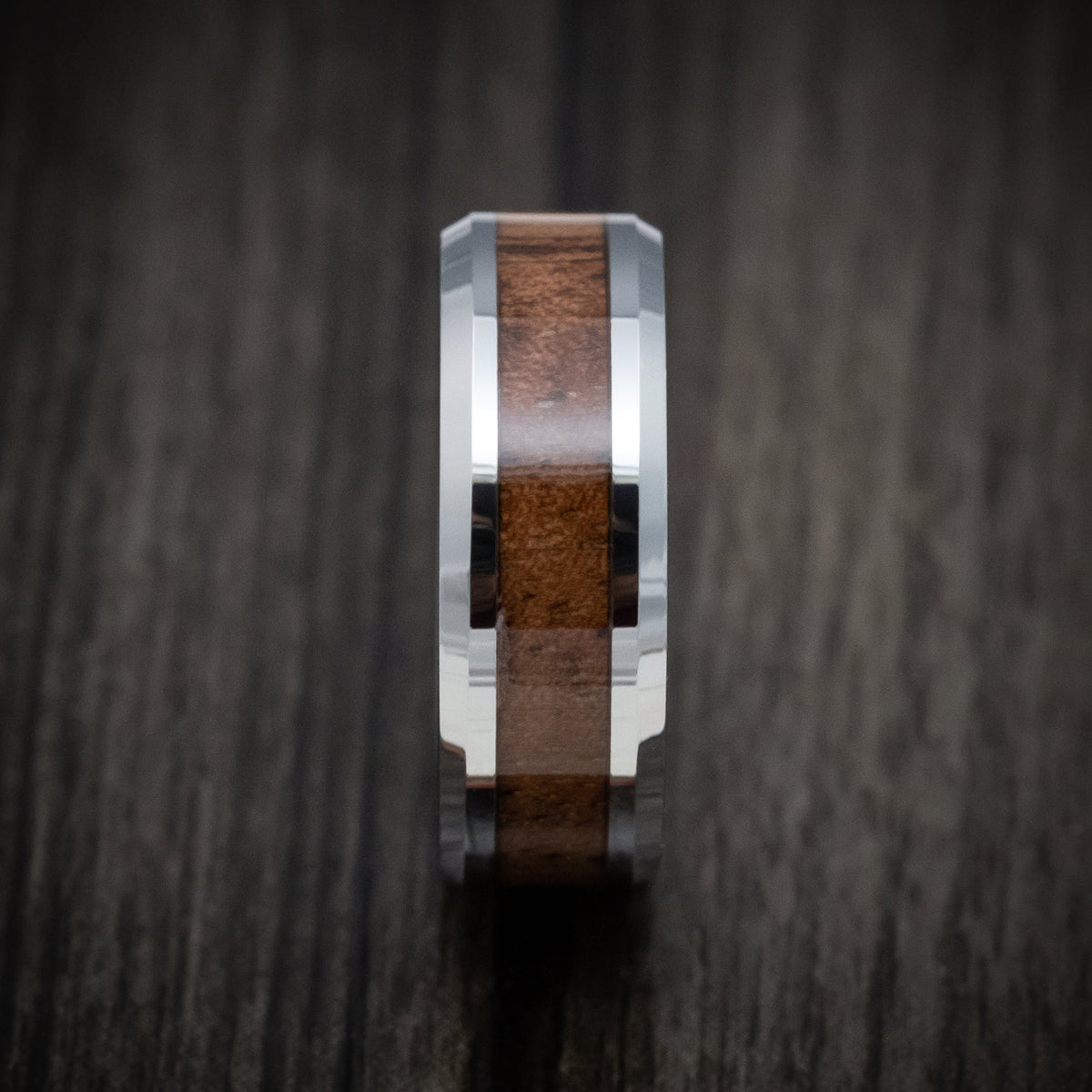 Vanguard XIII - Tungsten Men's Wedding Ring with Mahogany Wood Inlay Band - view 3 - Nura Lab