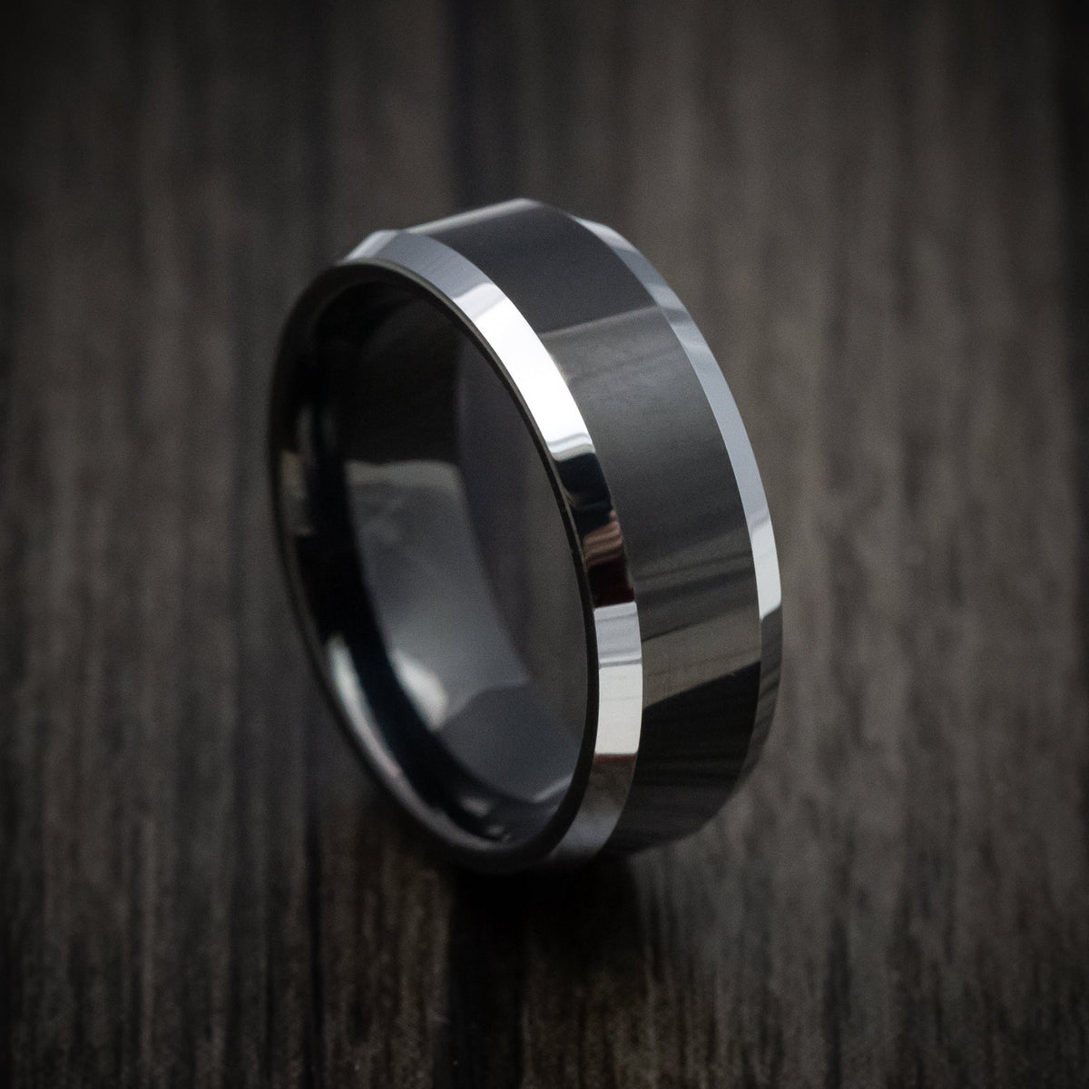 Oak XV - Tungsten Men's Wedding Ring with Black Tungsten Accents Band - Nura Lab