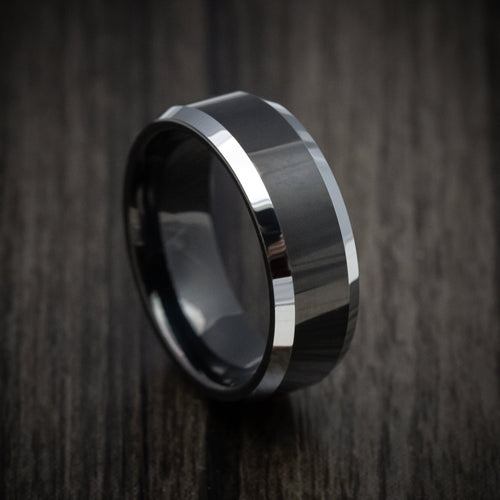 Oak XV - Tungsten Men's Wedding Ring with Black Tungsten Accents Band - Nura Lab