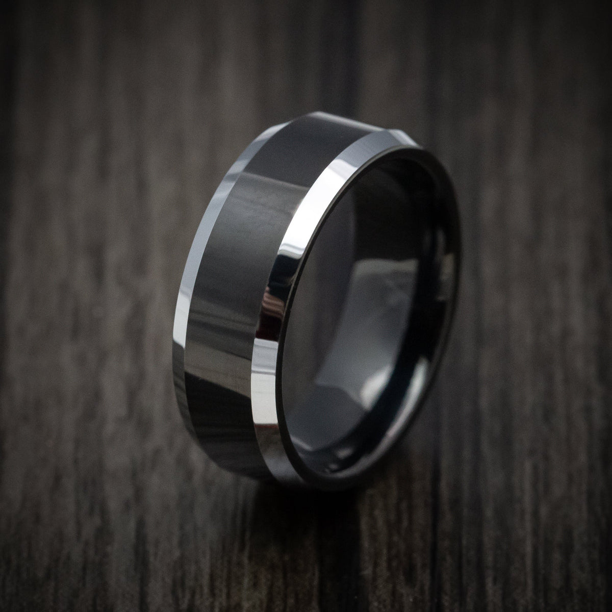 Oak XV - Tungsten Men's Wedding Ring with Black Tungsten Accents Band - view 4 - Nura Lab