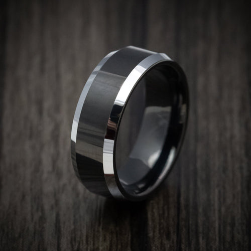 Oak XV - Tungsten Men's Wedding Ring with Black Tungsten Accents Band - view 4 - Nura Lab