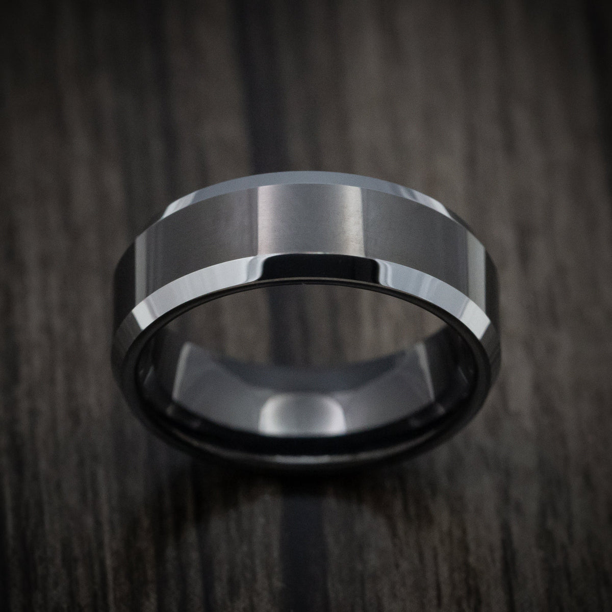 Oak XV - Tungsten Men's Wedding Ring with Black Tungsten Accents Band - view 2 - Nura Lab