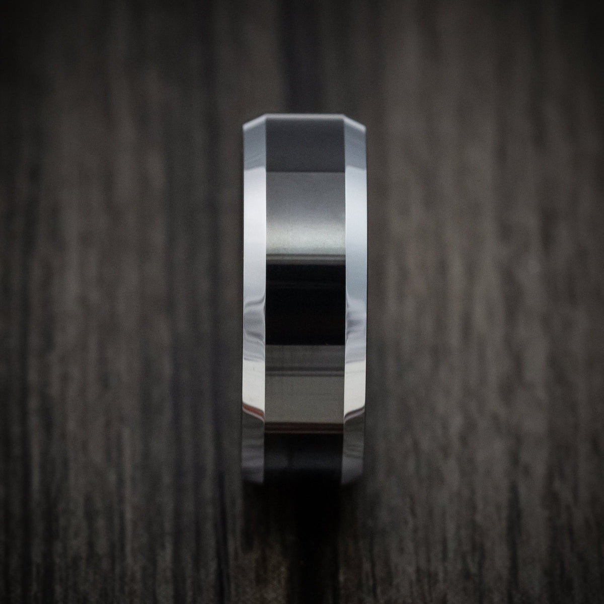 Oak XV - Tungsten Men's Wedding Ring with Black Tungsten Accents Band - view 3 - Nura Lab