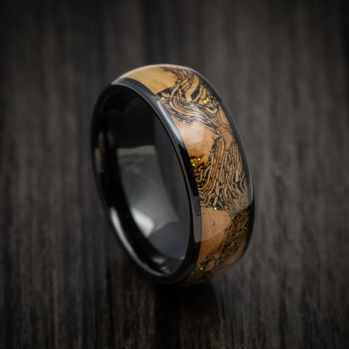 Waitakere XII - Black Tungsten Men's Wedding Ring with Cork Wood Inlay Band - Nura Lab