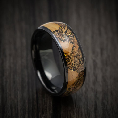 Waitakere XII - Black Tungsten Men's Wedding Ring with Cork Wood Inlay Band - Nura Lab