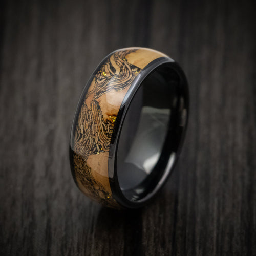 Waitakere XII - Black Tungsten Men's Wedding Ring with Cork Wood Inlay Band - view 4 - Nura Lab