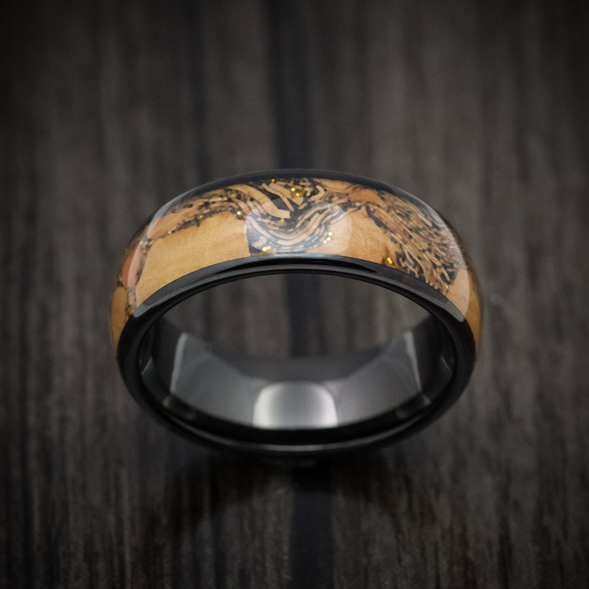 Waitakere XII - Black Tungsten Men's Wedding Ring with Cork Wood Inlay Band - view 2 - Nura Lab