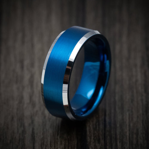 Valorant XV - Tungsten Men's Wedding Ring with Anodized Blue Accents Band - view 4 - Nura Lab