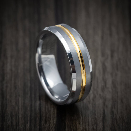 Spartan XV - Tungsten Men's Wedding Ring with Golden Tungsten Inlay Band - Nura Lab