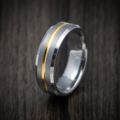 Spartan XV - Tungsten Men's Wedding Ring with Golden Tungsten Inlay Band - view 4 - Nura Lab