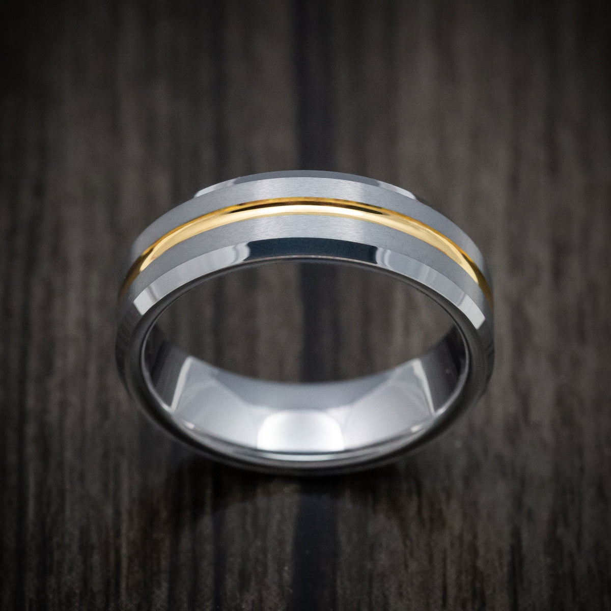 Spartan XV - Tungsten Men's Wedding Ring with Golden Tungsten Inlay Band - view 2 - Nura Lab