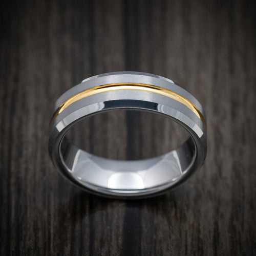 Spartan XV - Tungsten Men's Wedding Ring with Golden Tungsten Inlay Band - view 2 - Nura Lab
