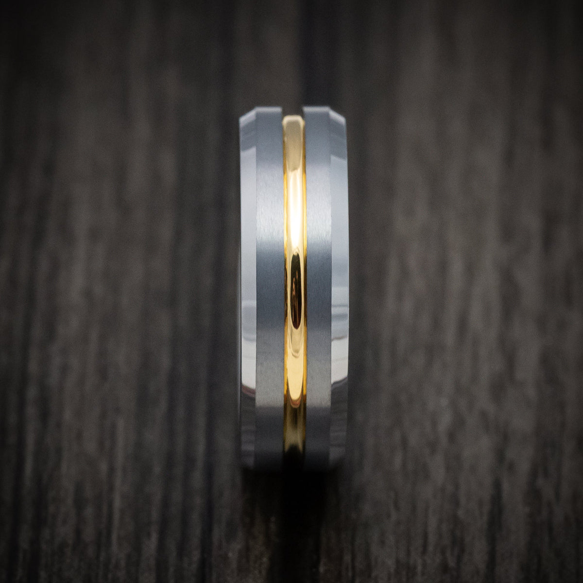 Spartan XV - Tungsten Men's Wedding Ring with Golden Tungsten Inlay Band - view 3 - Nura Lab